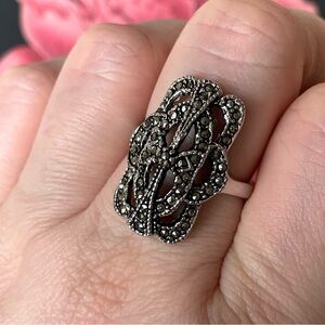 Vintage Edwardian style 100 mils (sterling silver?) marcasite ring romantic 8.5